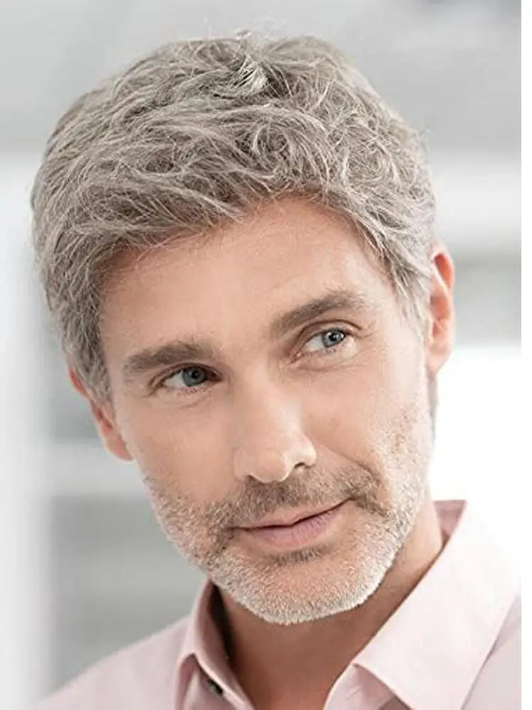 Short Layered Grey Men's Wig for Natural Daily Wear