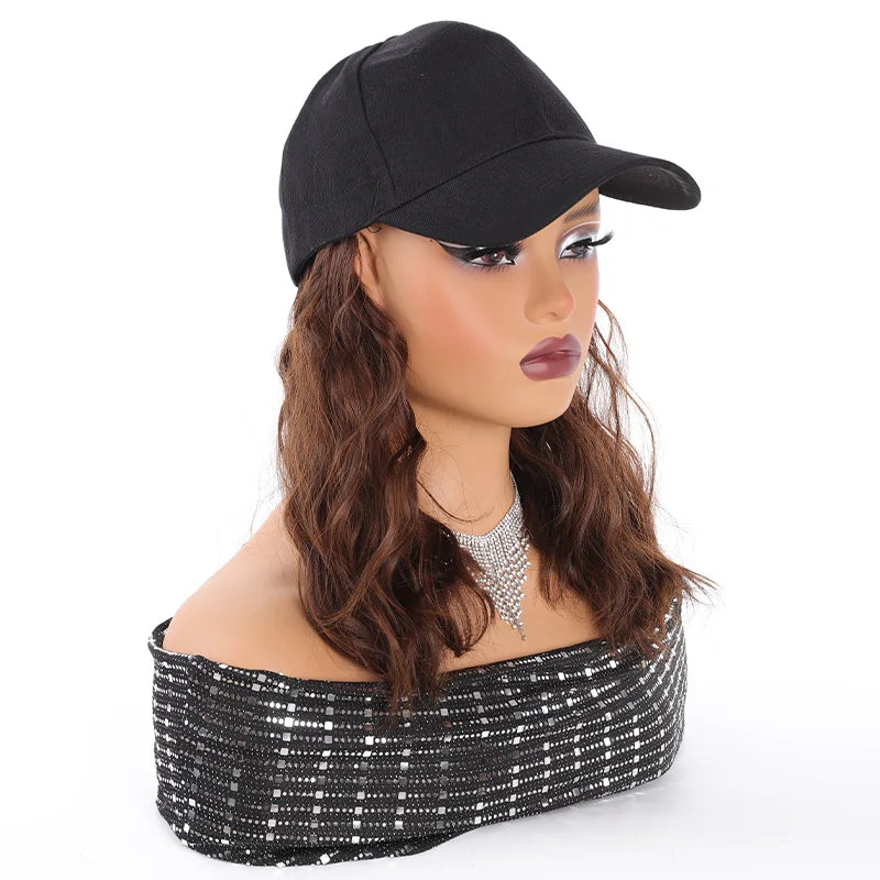 Short Wavy Curly Hair Baseball Cap Wig for Daily Wear