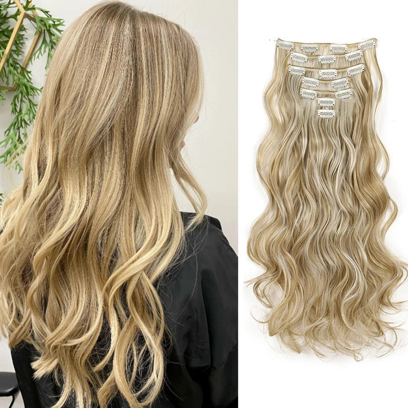 Wavy Curly Clip-In Hair Extension Set for Women - 10