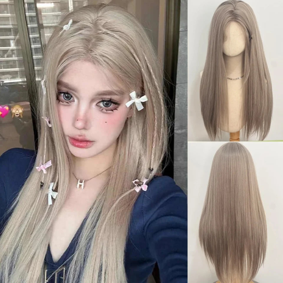 Long Wavy Ombre Blonde Pink Wig with Bangs - 25