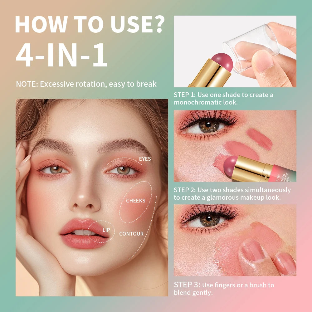 Double-Ended Cream Bronzer and Blush Stick for Face and Lips - 4