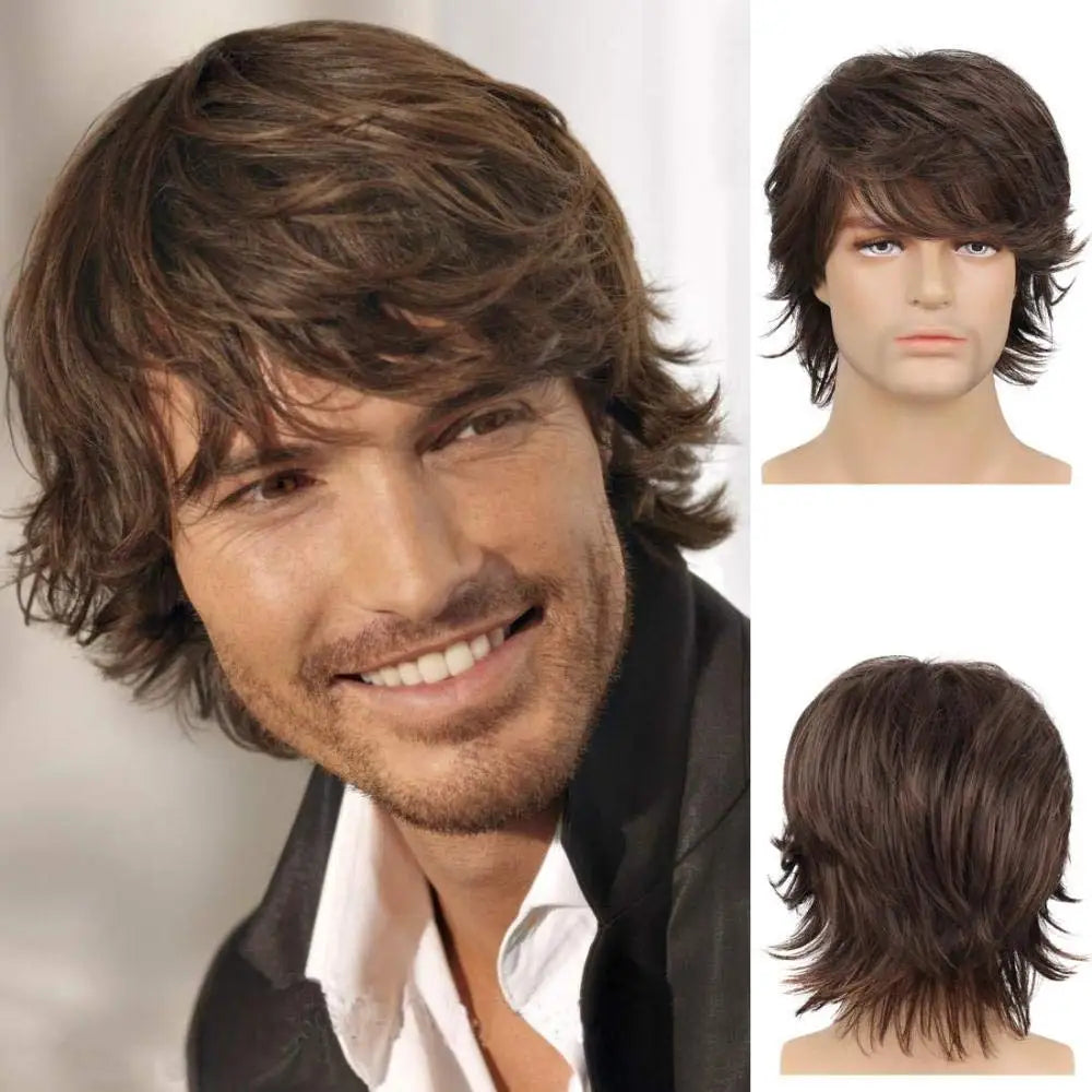 Short Layered Natural Curly Wig for Men