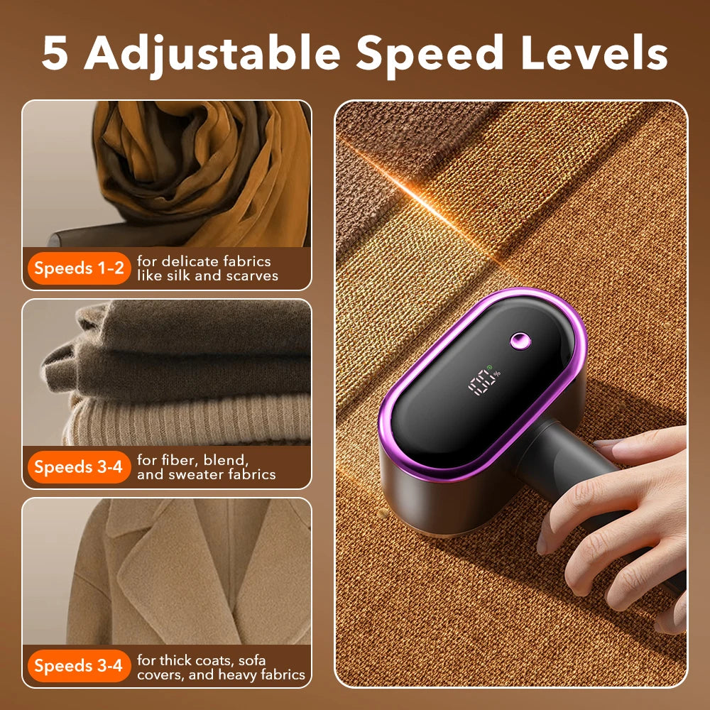 Rechargeable Electric Fabric Shaver with 5 Speed Settings and LED Display