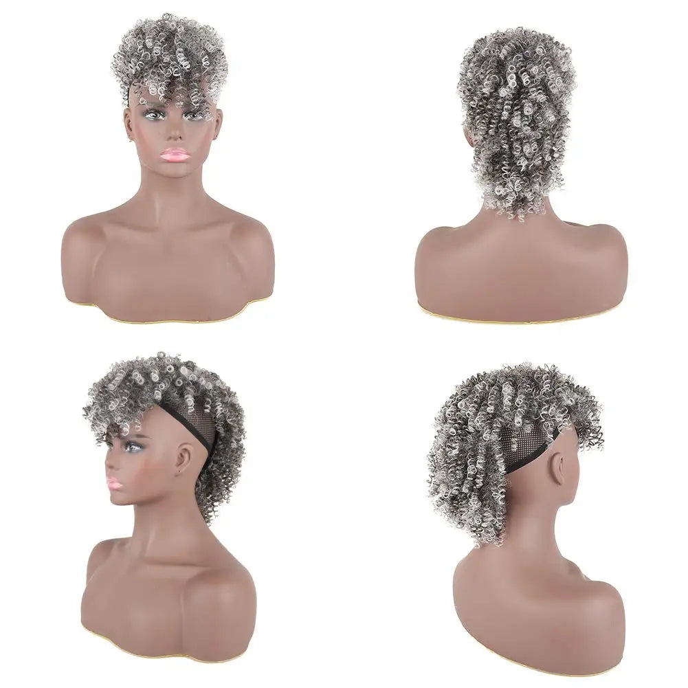 Curly Afro Mohawk Ponytail with Bangs Clip-In