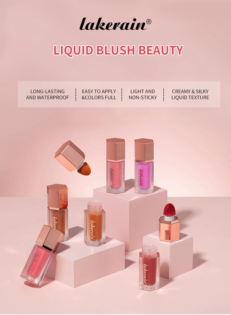 Waterproof Liquid Blush with Built-in Applicator for Natural Matte Finish