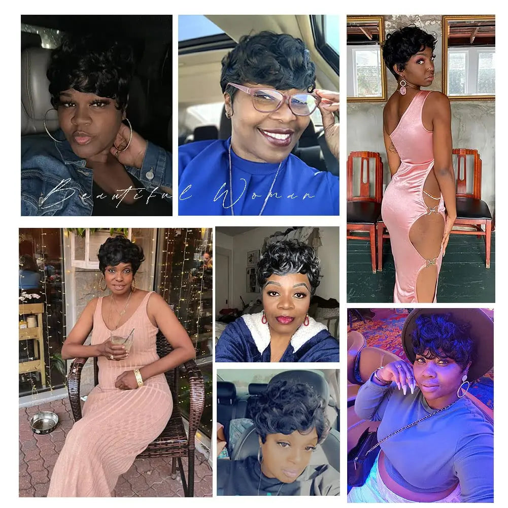 Short Curly Pixie Cut Synthetic Wig for Women - 6