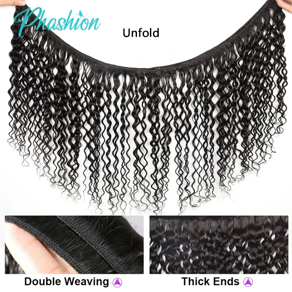 Kinky Curly Human Hair Bundles with Lace Frontal Closure - 4