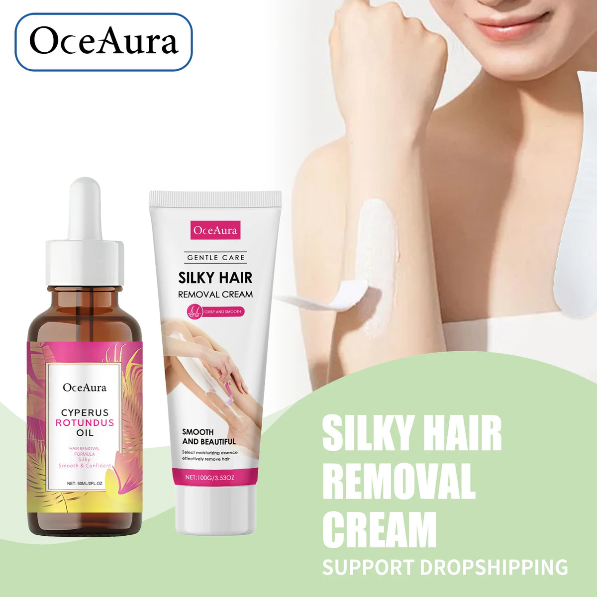 Gentle Hair Removal Cream and Soothing Oil for Sensitive Skin