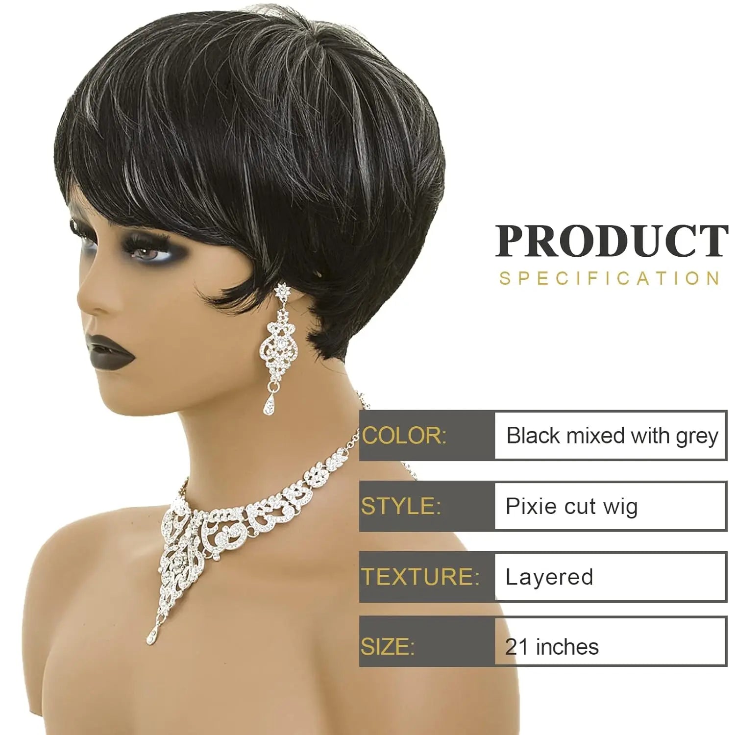 Short Fluffy Pixie Cut Wig with Bangs for Daily Wear - 5