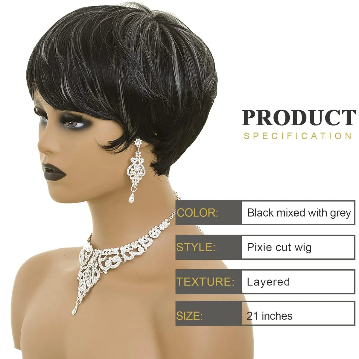 Short Fluffy Pixie Cut Wig with Bangs for Daily Wear