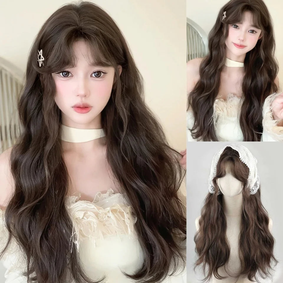 Wavy Brown Cosplay Wig with Curly Pigtails for Costume Parties