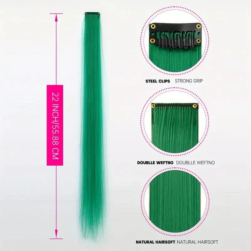 22-Inch Clip-In Colorful Hair Extensions for Parties