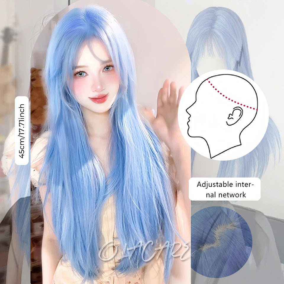 Long Wavy Ginger Synthetic Wig with Bangs