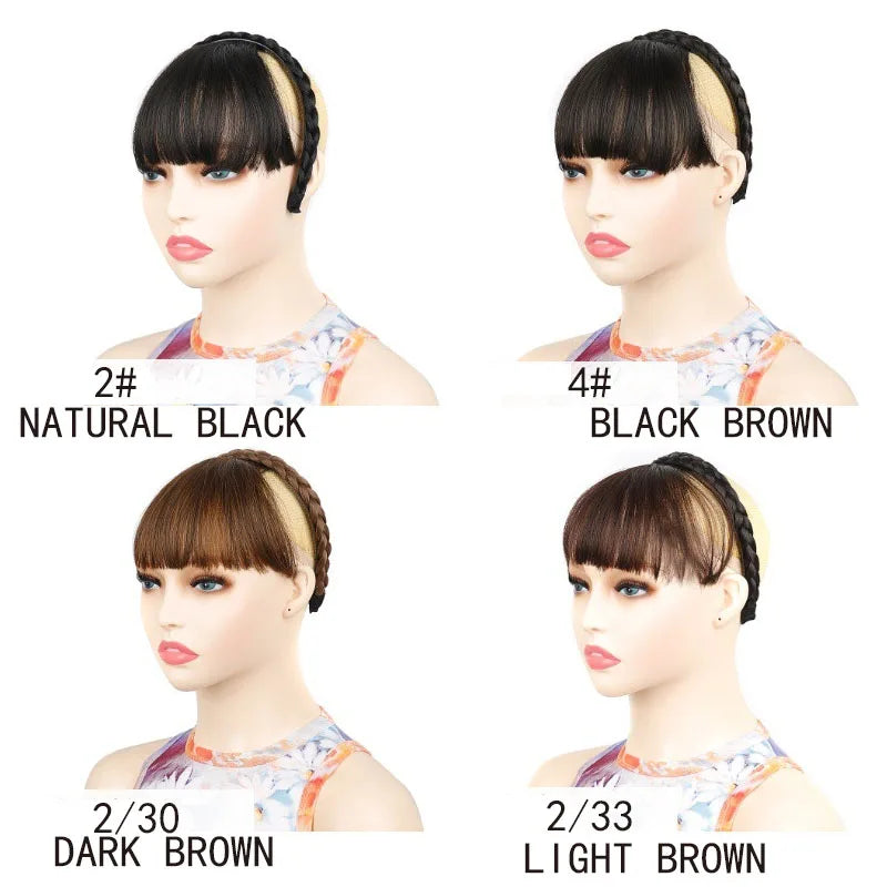 Braided Headband with Natural Looking Bangs for Women