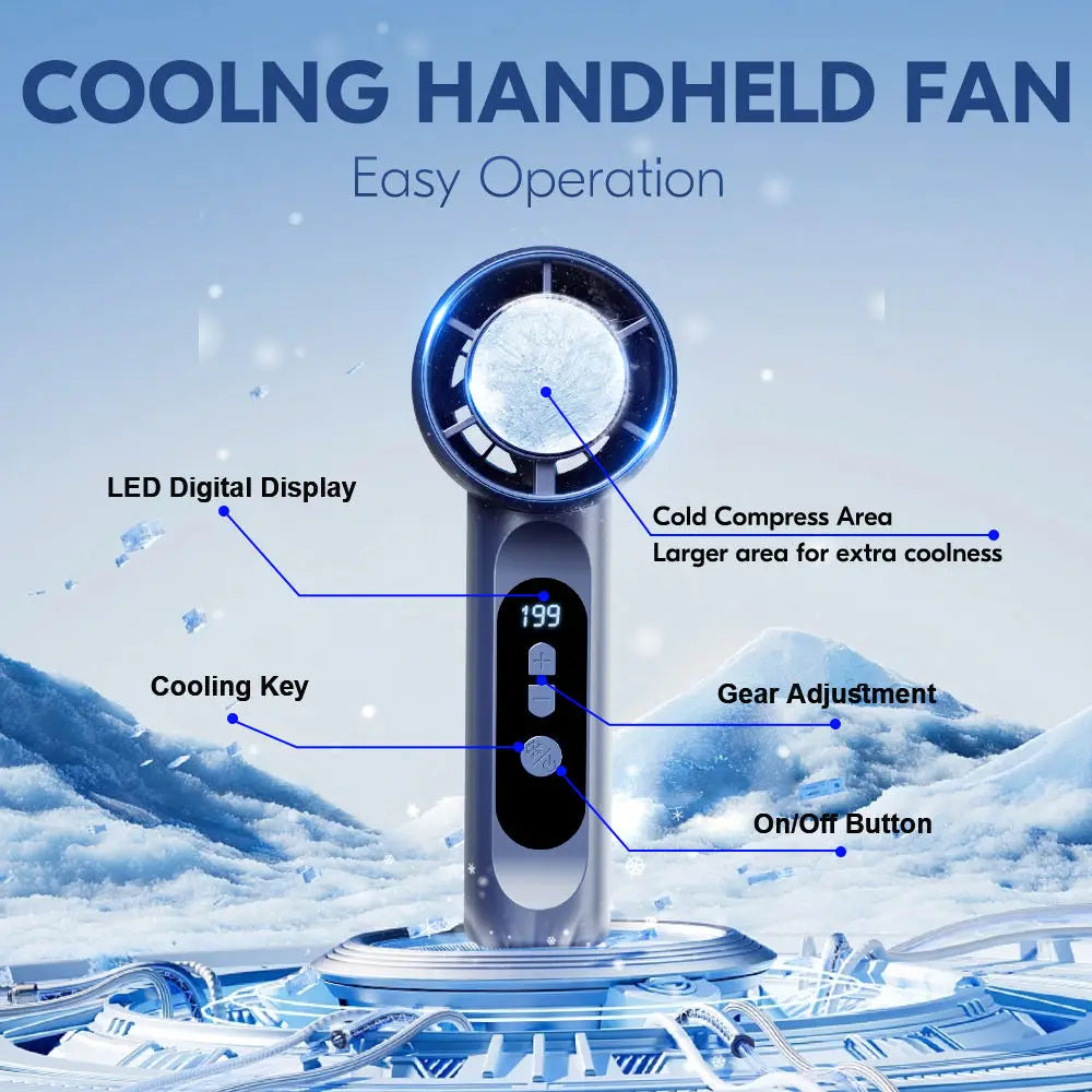 Portable Handheld Turbo Fan with Instant Ice Cooling and LED Display