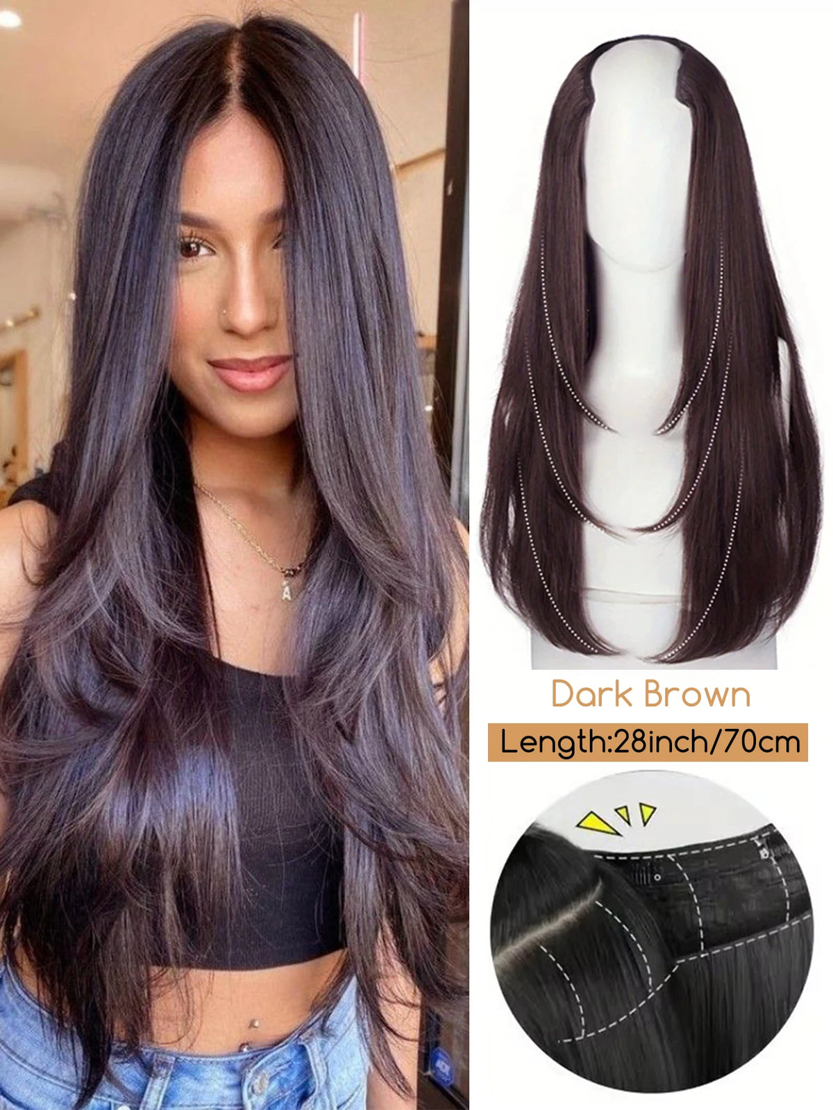 V-Shaped Straight Clip-In Hair Extensions for Instant Length