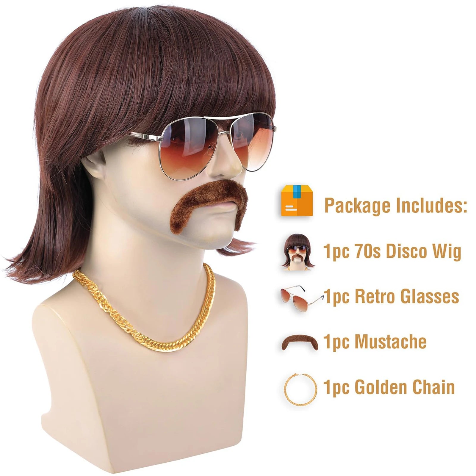 Short Brown Mullet Wig for 70s and 80s Disco Costume Cosplay Party - 4