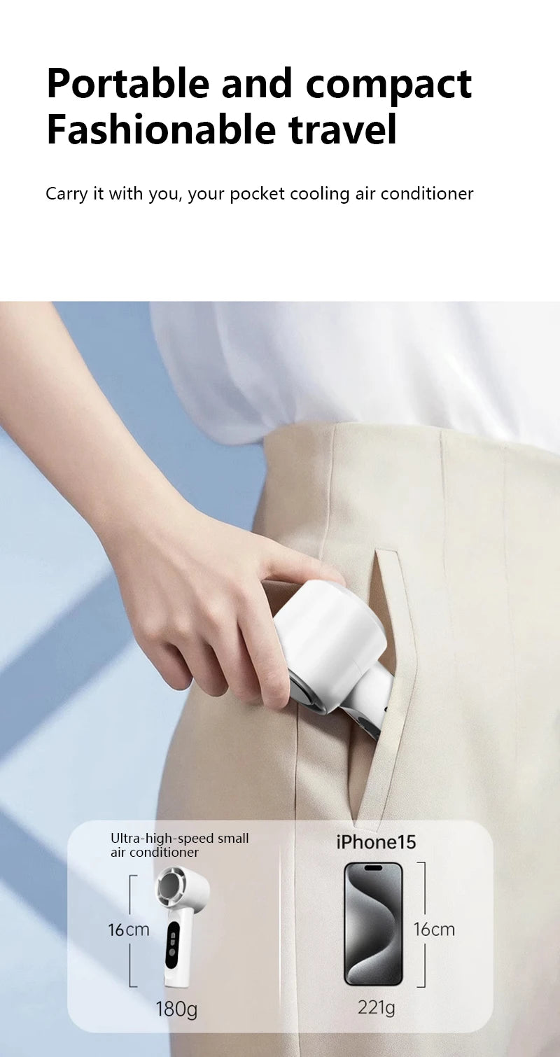 Portable Handheld Turbo Fan with Instant Ice Cooling and LED Display - 16