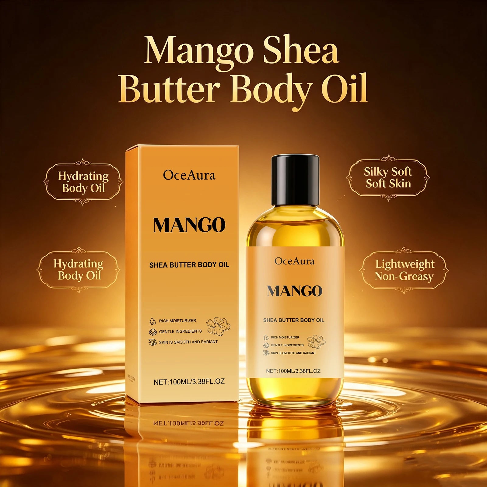 Mango Shea Butter Body Oil for Deep Skin Hydration and Smoothing Rough Skin - 3