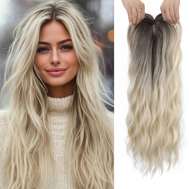 Long Wavy Hair Topper with Bangs for Thinning Hair and Volume