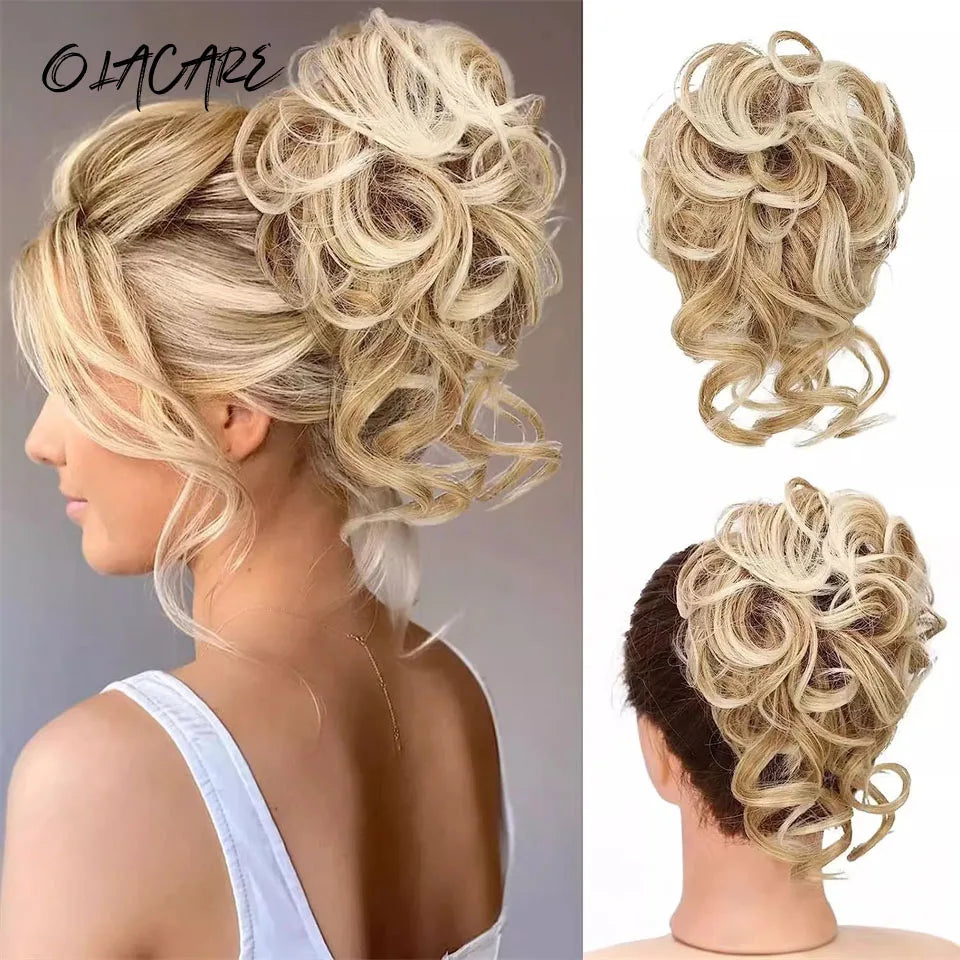 Messy Curly Hair Bun Scrunchie for Easy Updos