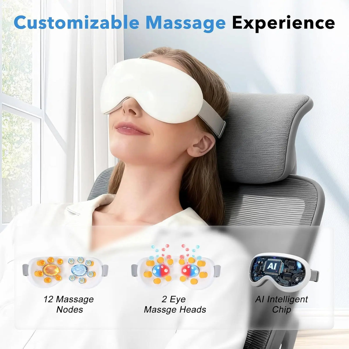 Smart Eye Massager with Cooling and Vibration for Fatigue Relief