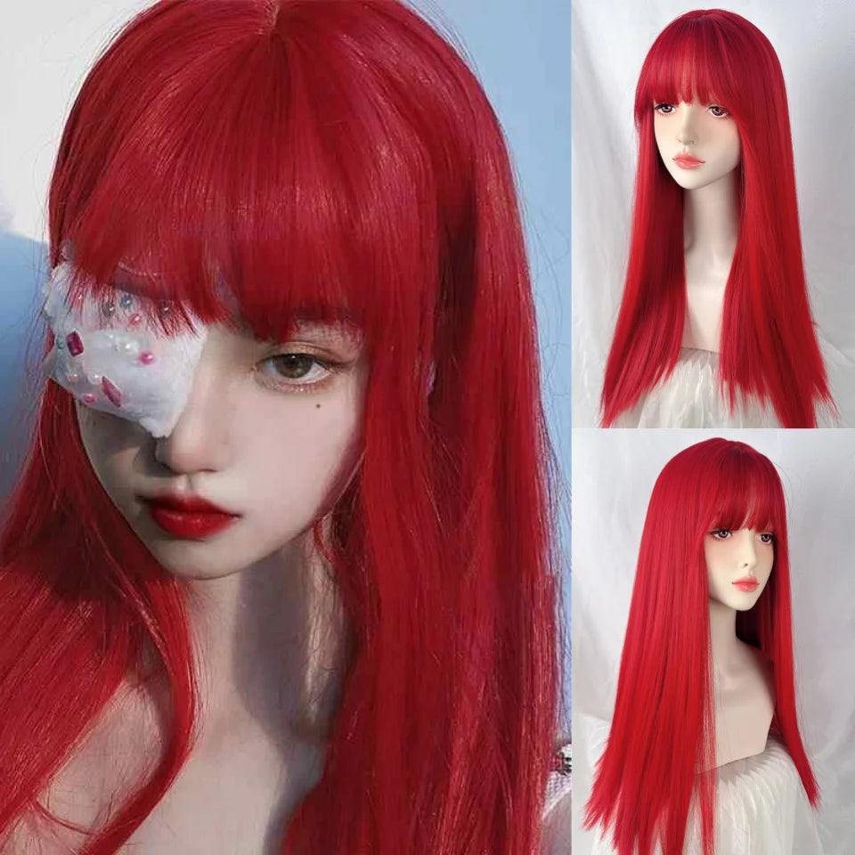 Long Straight Cosplay Wig with Bangs for Parties - 56