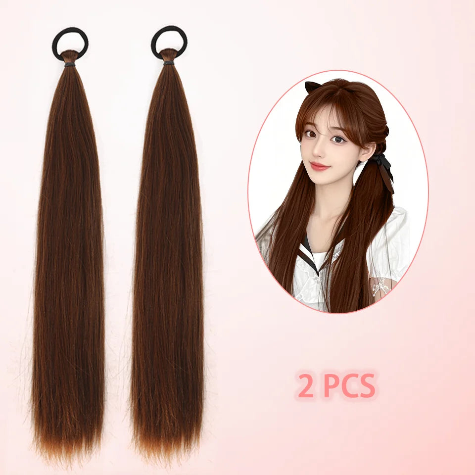 Synthetic Straight Black Ponytail Extensions for Instant Volume