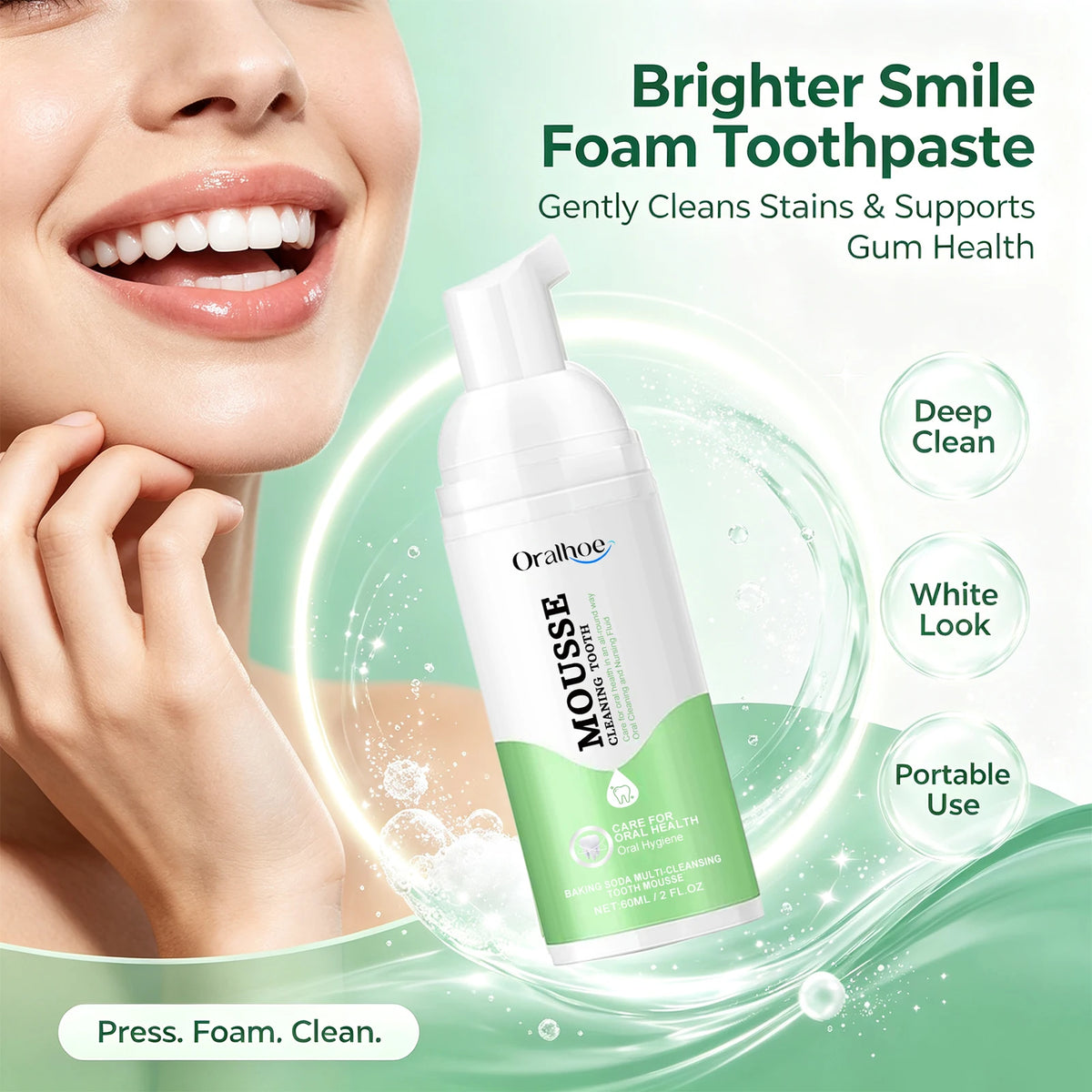 Foaming Teeth Whitening Mousse for Stain Removal and Fresh Breath