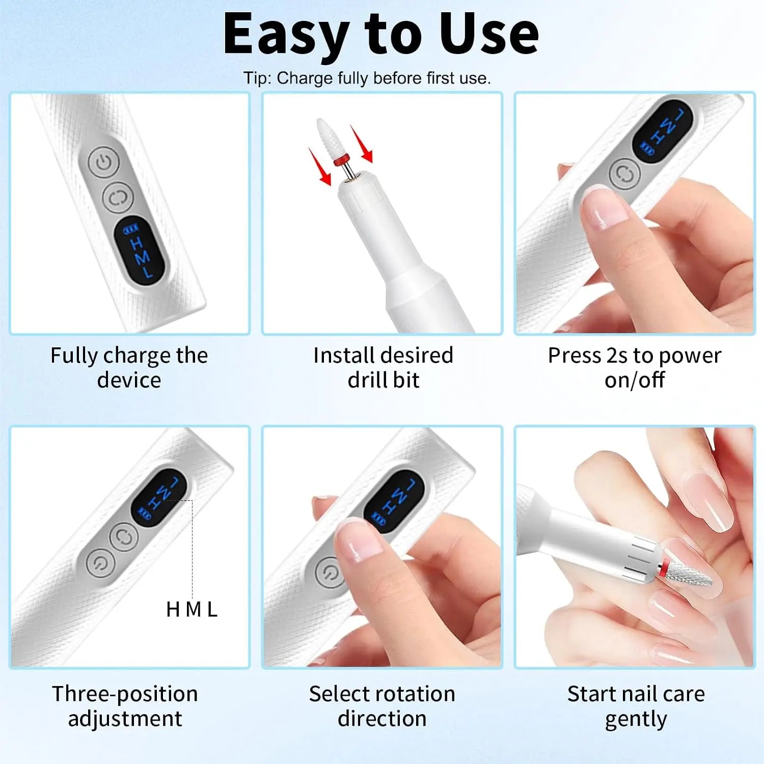 Cordless Electric Nail Drill Set for Salon-Quality Manicures and Pedicures - 5