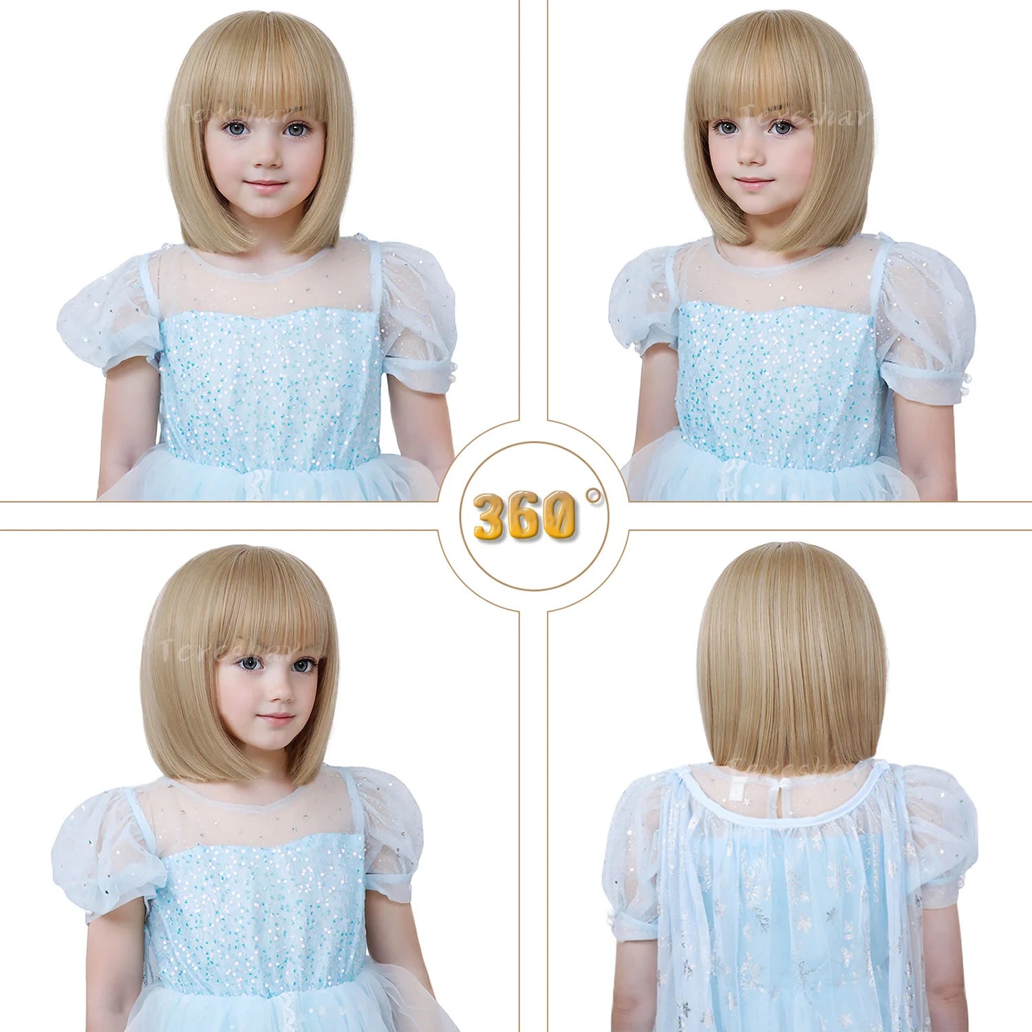Short Straight Bob Wig with Bangs for Girls Kids Cosplay and Parties - 3