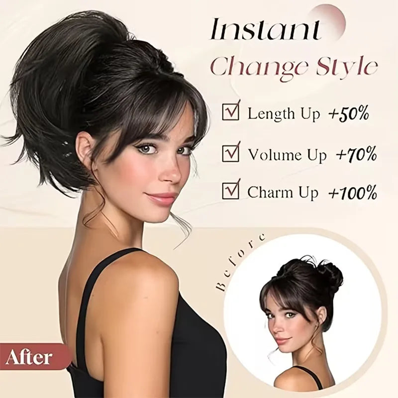 Short Layered Straight Claw Clip Ponytail Extension for Women