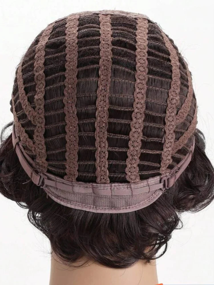 Short Curly Wavy Brown Wig with Bangs for Women - 5