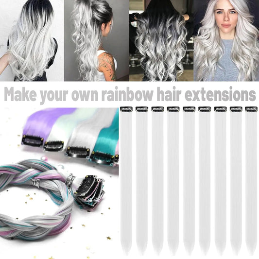 10-Piece Colorful Clip-In Hair Highlights for Parties