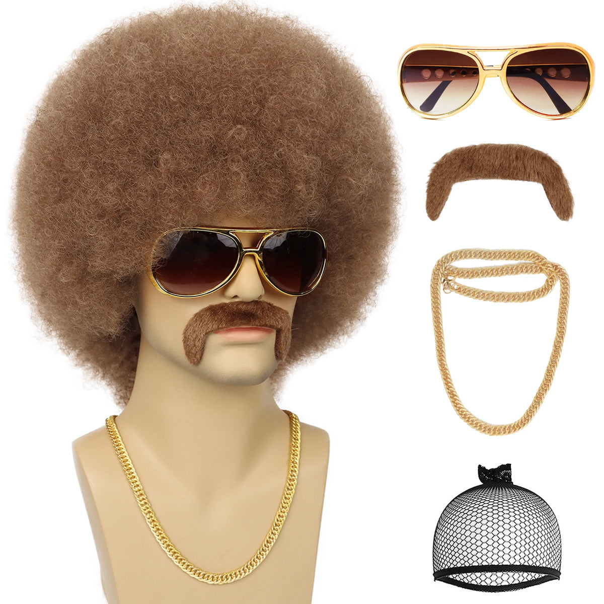 Short Curly Afro Disco Costume Wig for Men Party and Halloween Fun