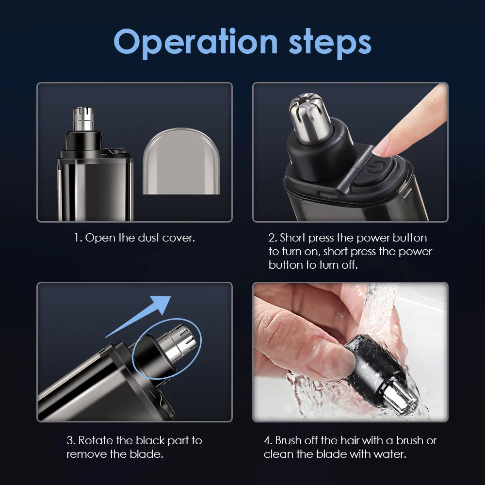 Electric Rechargeable Nose and Ear Hair Trimmer with LED Display - 12