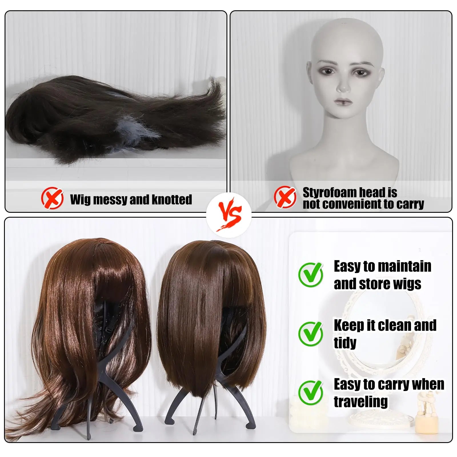 Portable Adjustable Folding Wig Stand for Styling and Display - 11