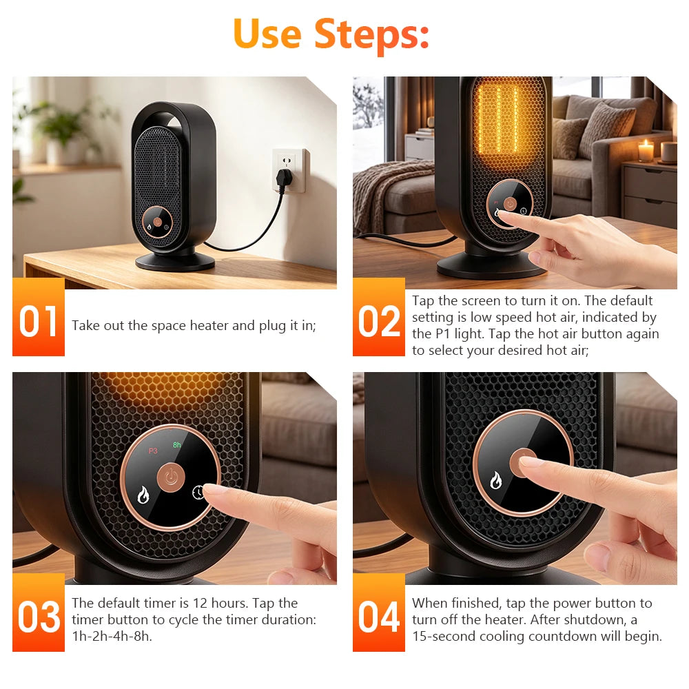 Portable Electric Ceramic Desktop Heater with Adjustable Timer and Heat - 14