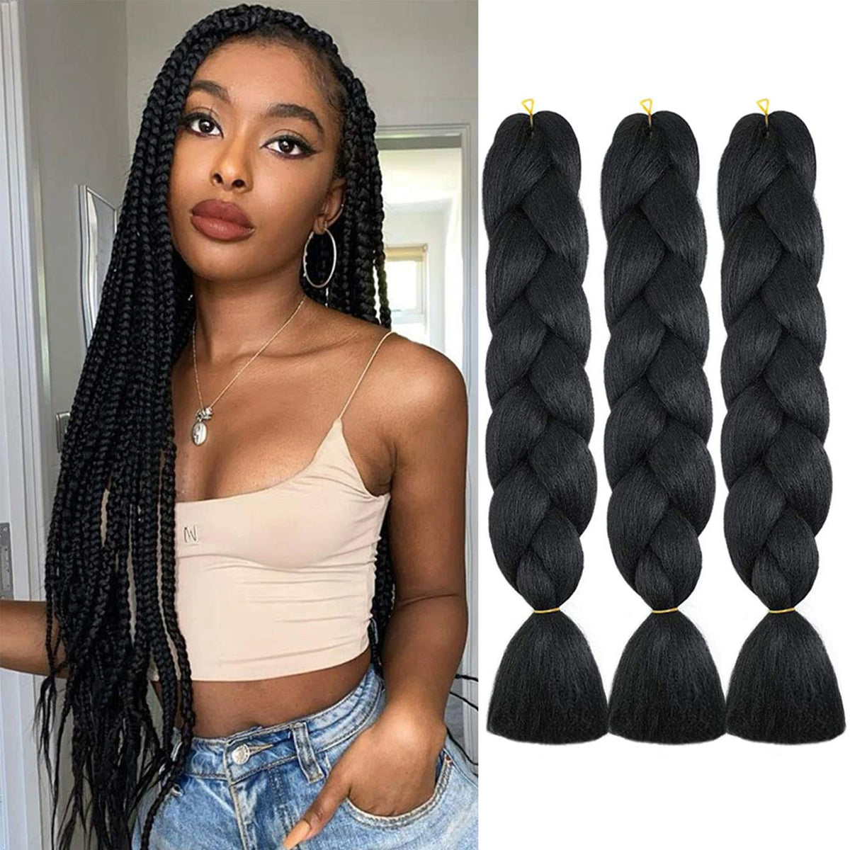 24-Inch Synthetic Jumbo Braiding Hair Extensions for Styling