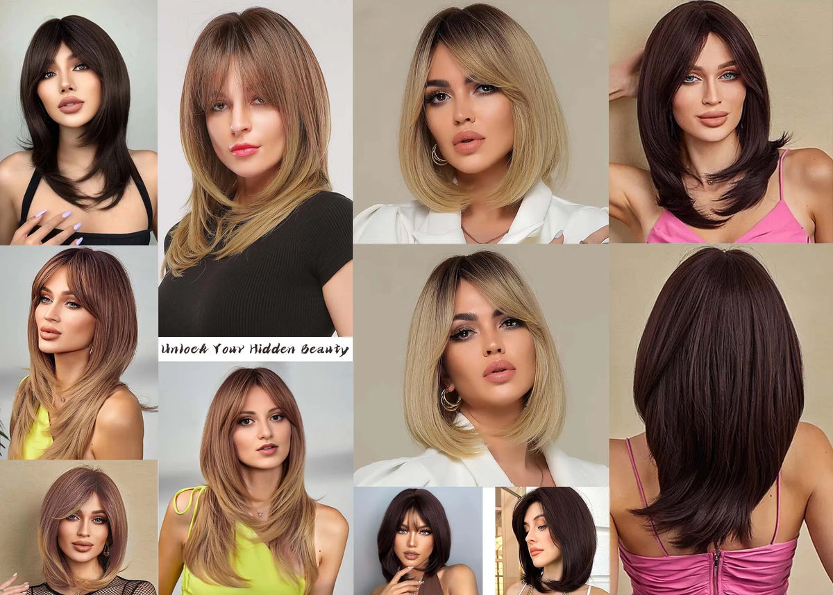 Long Straight Layered Wig with Bangs for Daily Wear and Special Events