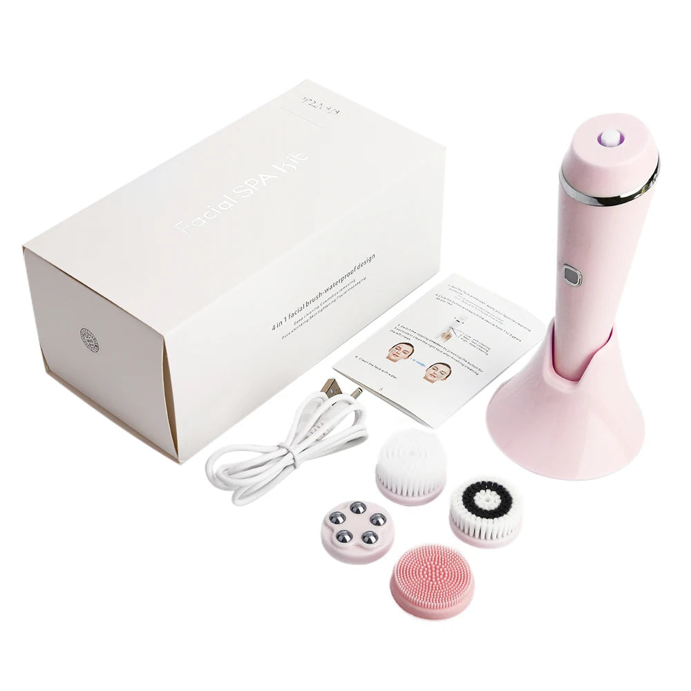 4-in-1 Electric Rotating Facial Cleansing Brush for Deep Pore Exfoliation