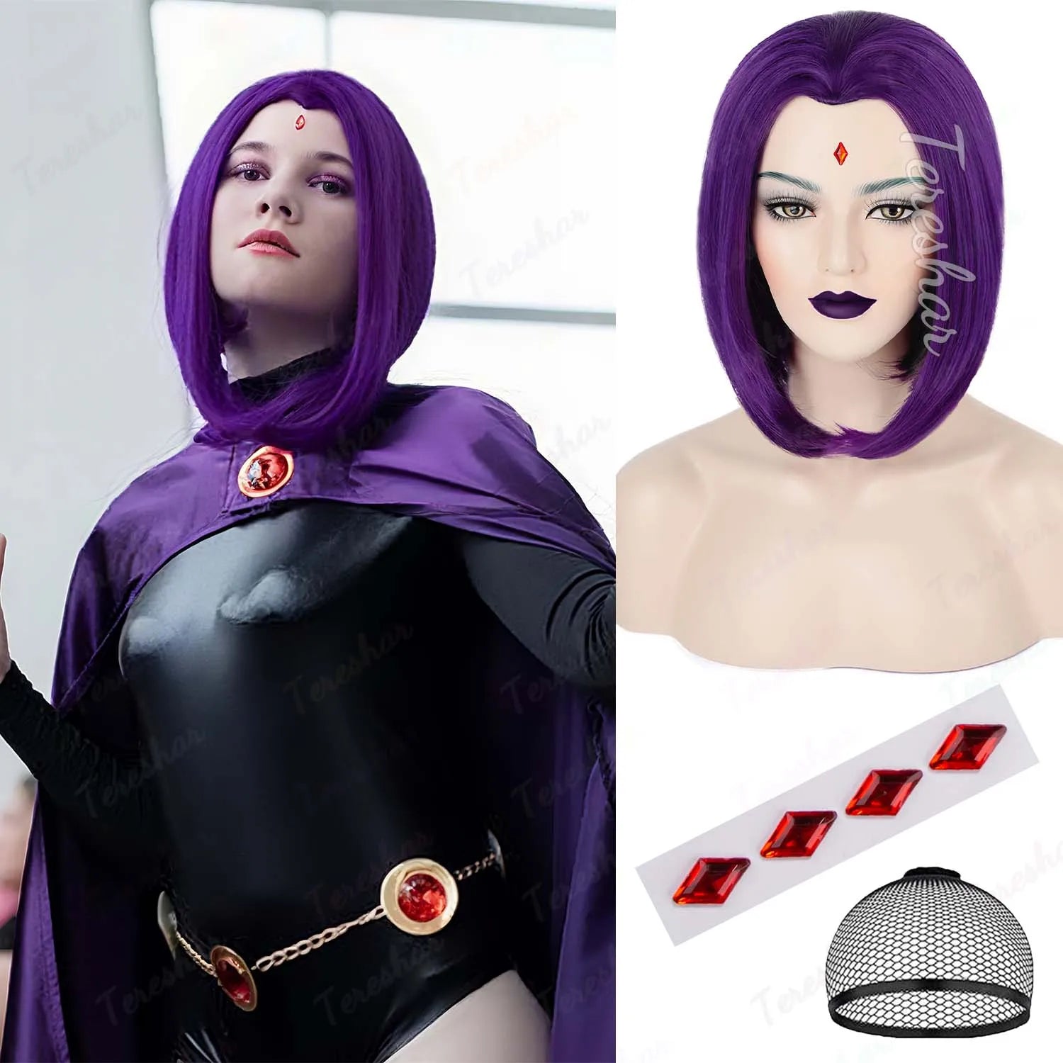 Short Purple Bob Wig for Superhero Cosplay and Halloween Costume Parties - 1