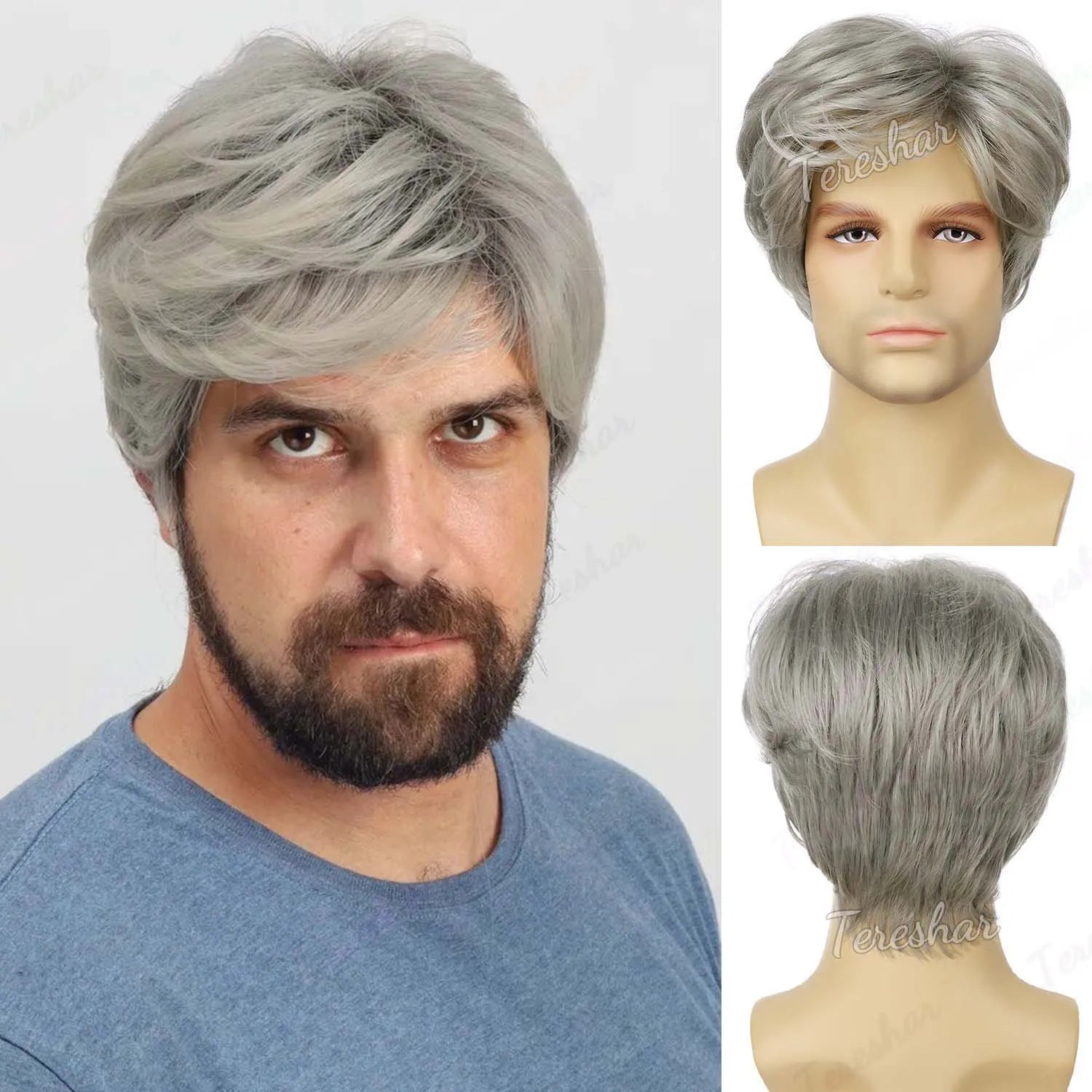 Short Straight Natural Look Synthetic Wig for Men Daily or Costume Wear - 15