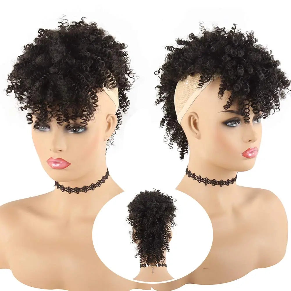Curly Afro Mohawk Ponytail with Bangs Clip-In - 21