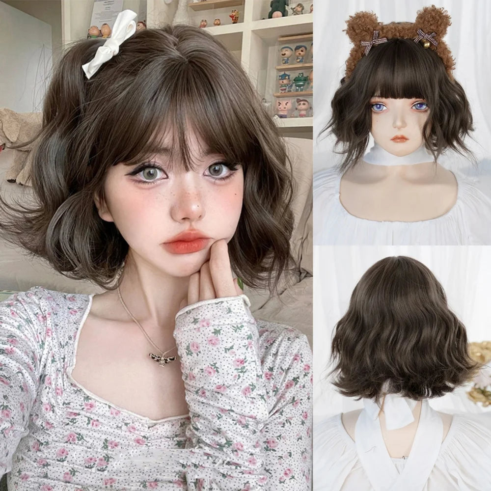 Short Pastel Wavy Synthetic Wig for Cosplay and Parties - 19