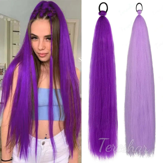 Colorful Straight Ponytail Hair Extension with Elastic Tie
