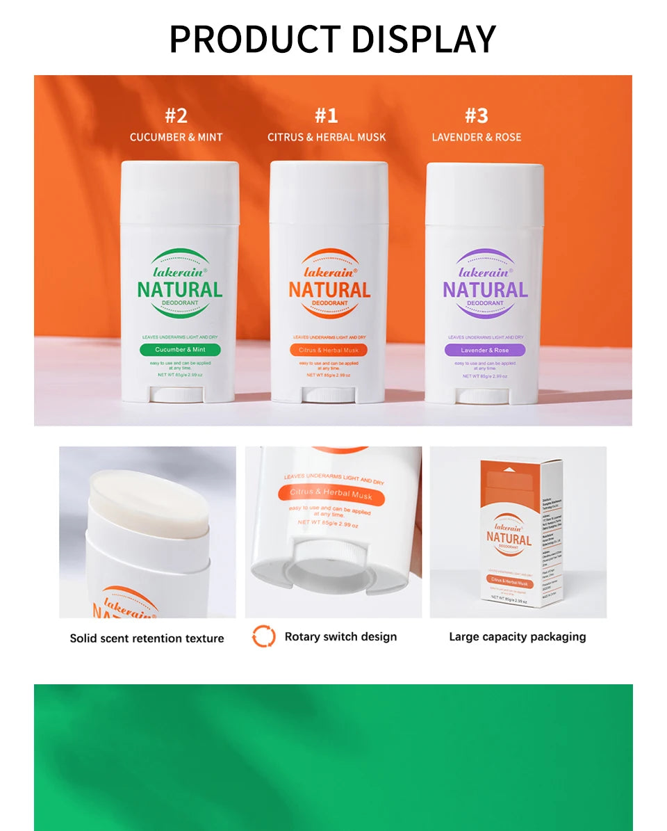 Natural Long-Lasting Solid Deodorant Stick for Fresh Underarm Care