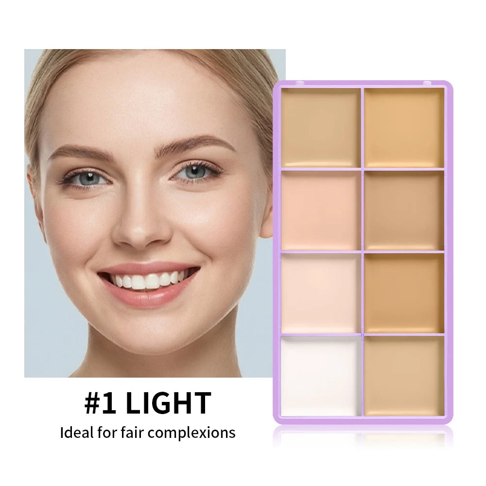 8-Shade Matte Cream Concealer Palette for Full Coverage and Contouring