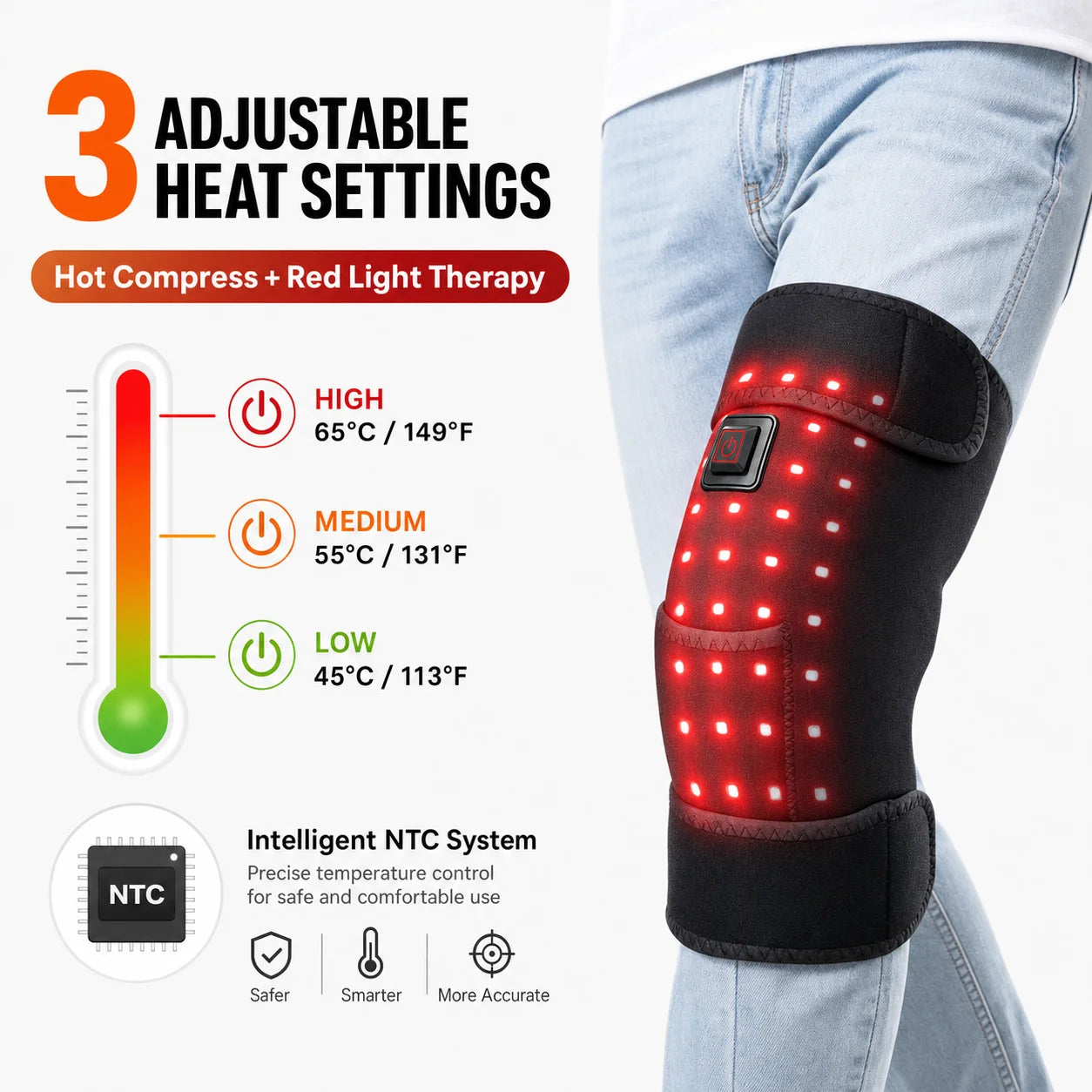 Red Light Therapy Heated Knee Brace for Joint Pain and Muscle Relief - 3