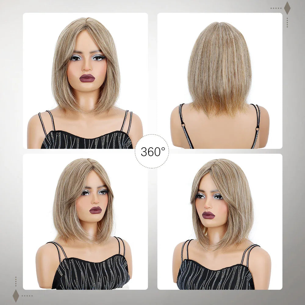 Short Straight Bob Wig with Curtain Bangs